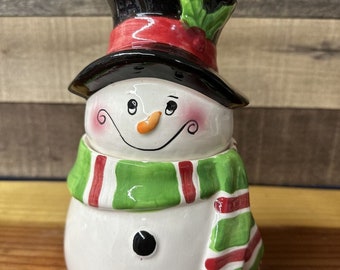 Festive Holiday Winter Snowman Cookie Jar David’s Cookies Christmas 9”