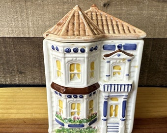 Avon Victorian Small Canister Cookie Jar Townhouse Collection #B-brown Roof