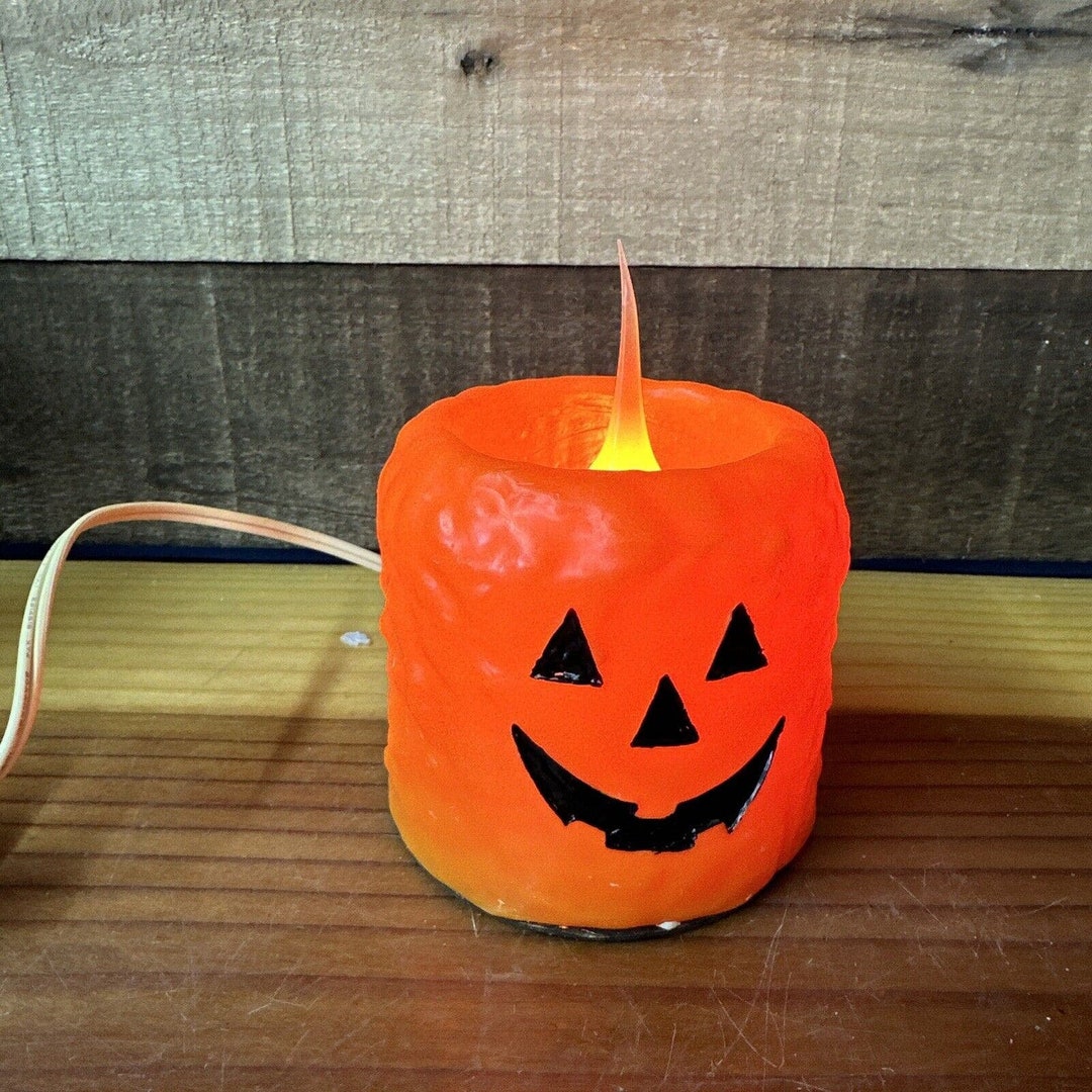 Vintage Pumpkin Light Jack O Lantern Halloween Faux Candle Flame Bulb ...