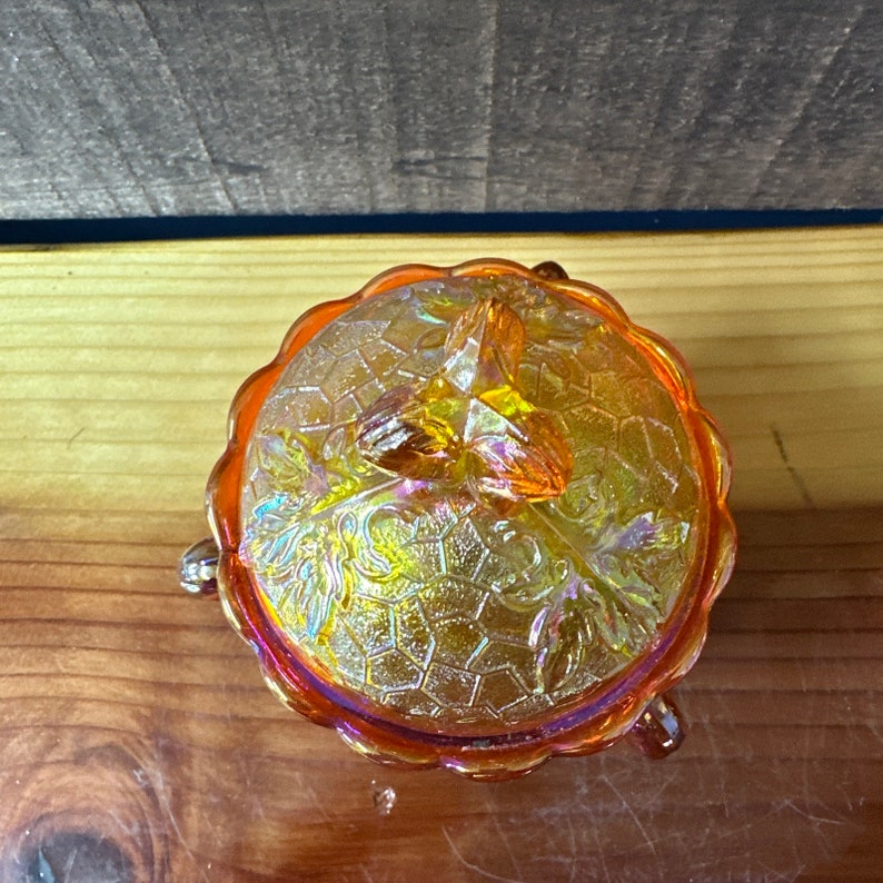Mosser Amber Maple Leaf Carnival Glass Candy Dish Sugar Bowl Etsy
