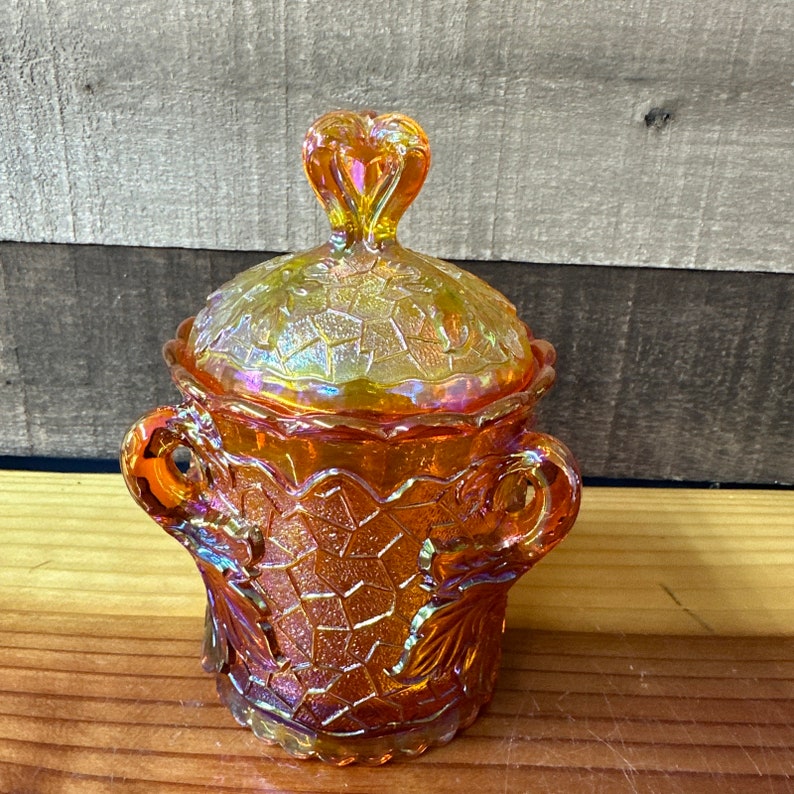 Mosser Amber Maple Leaf Carnival Glass Candy Dish Sugar Bowl Etsy