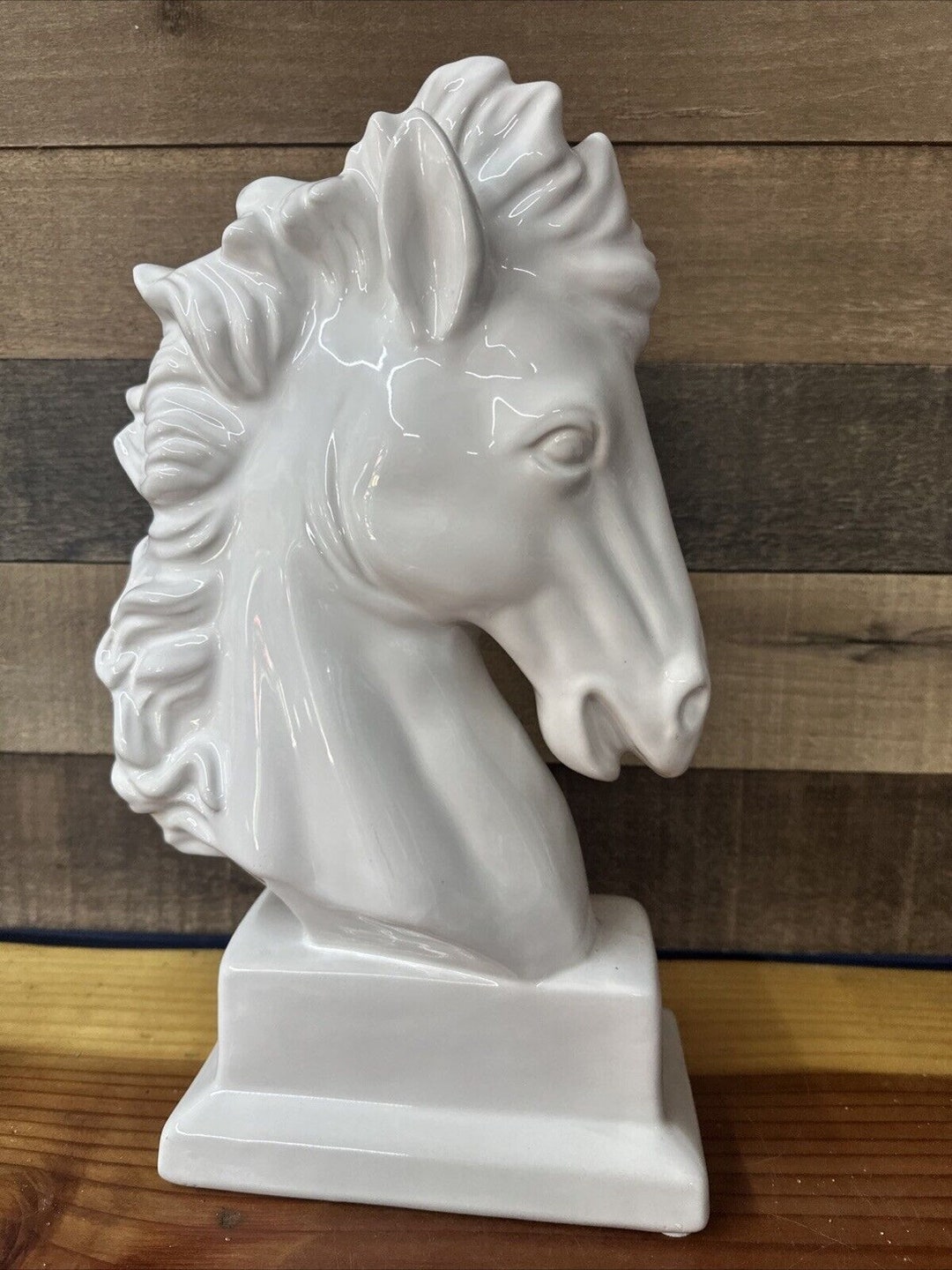 Vintage Ceramic White 15” Horse Head Bust Sculpture by Three Hands Corp