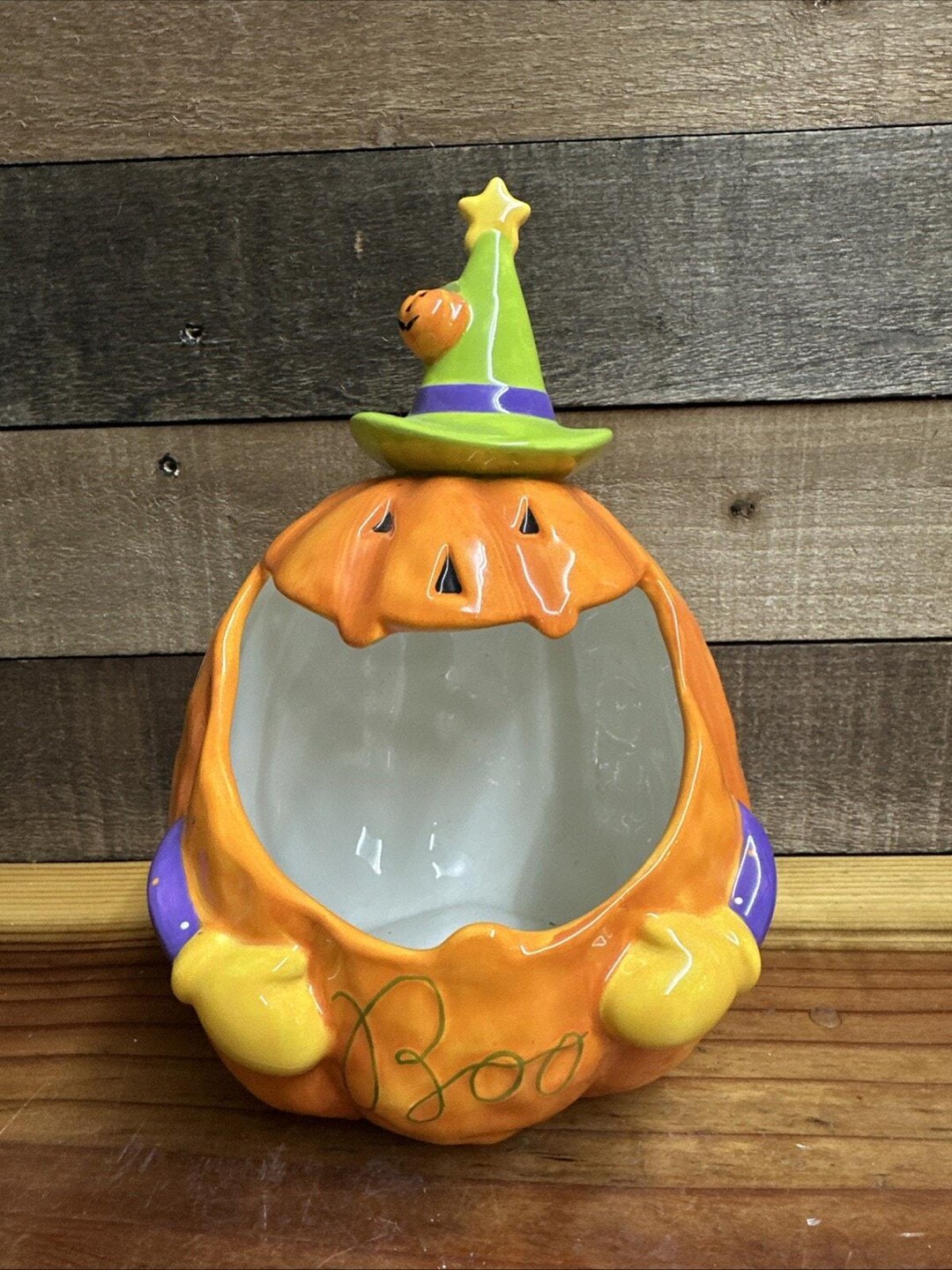 Ceramic Jack O Lantern Halloween Pumpkin Decorative Candy Dish Open ...