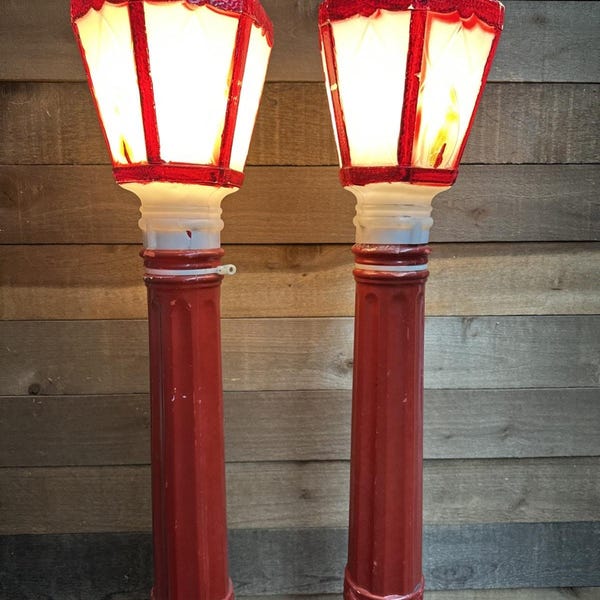 Vintage Lamp Post Pole Lighted Christmas Blow Molds Set Decor 40"