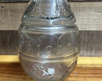 Vintage Anchor Hocking Glass Large Easter Egg Canister Jar Bow on Top 10”