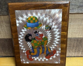 Vintage Dufex Folie Cirkus Clown Tryck På Trädekor 10x8