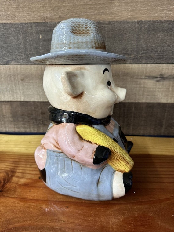 Vintage Farmer Pig With Corn Cookie Jar - Etsy