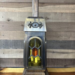 Vintage Spanish Revival Table Lamp w/Candles-Wood Antiqued Brass Stained Glass