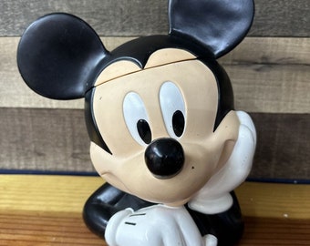 Vintage Disney Mickey Mouse Head Hard Plastic Cookie Jar by Applause - RARE