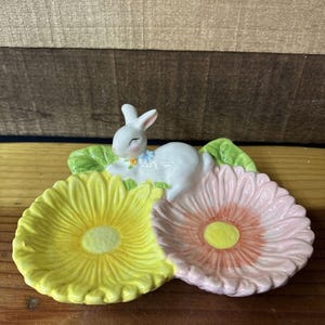 Bunny Flower Trinket Dish Candy Dish Easter Spring