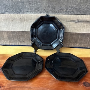 Arcoroc France octime octagon black salad plates set of 3