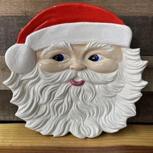 Vintage Santa Claus Ceramic Cookie Plate Serving Tray Retro Santa Face 15x13