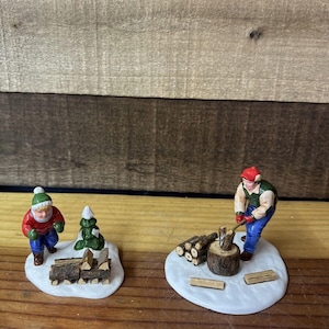 Dept 56 Snow Village Chopping Firewood Set Village Figurines 54863 in Orig Box