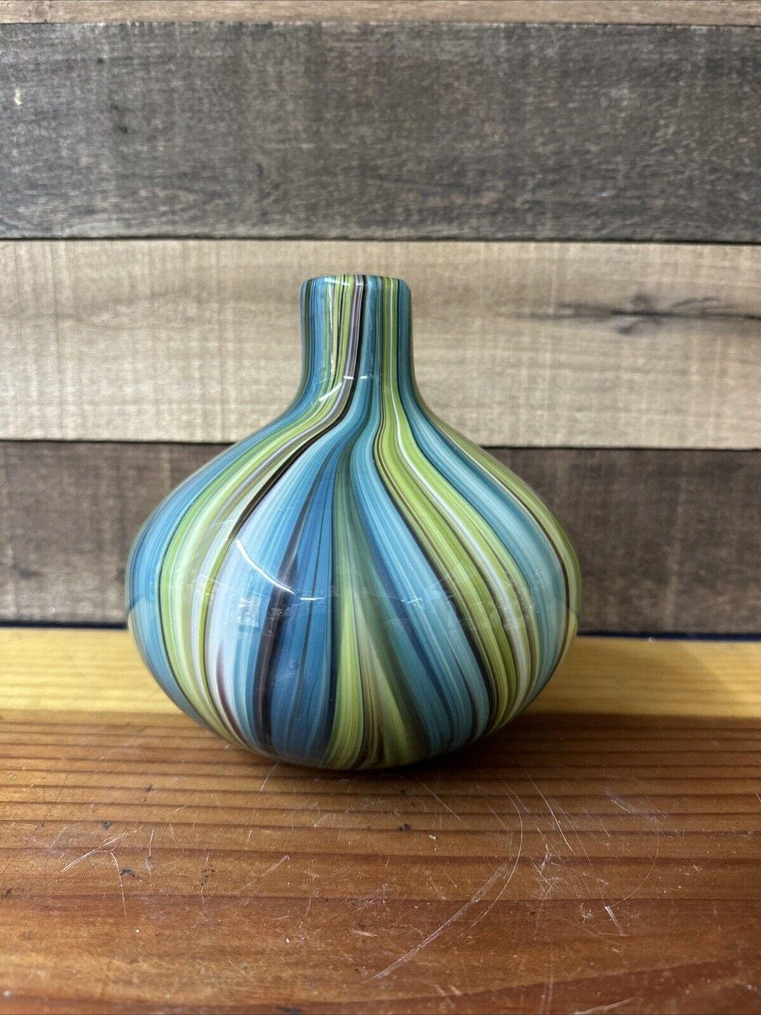 Vulp Vase Vintage Art Glass Murano Style Bulb Vase Green Blue Swirl 7” - Etsy