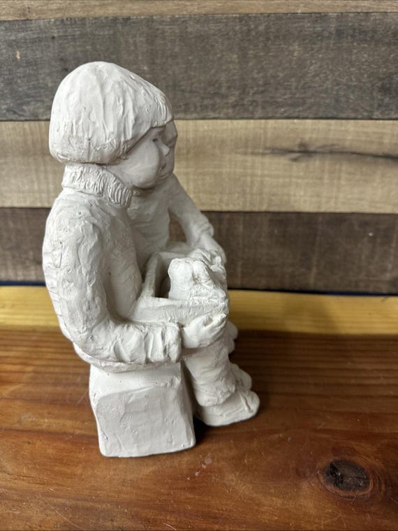 VTG '83 Dee Crowley Girl Boy Dogs Sculpture Austin Production Inc
