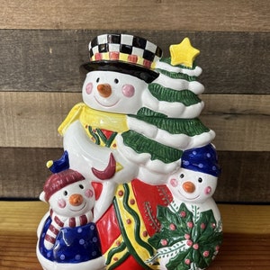 Jahrhundert Keramik Schneemann Familie Keksdose