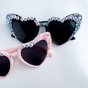 Personalized Heart Sunglasses Bedazzled by Hand with Rhinestones and Embellishments