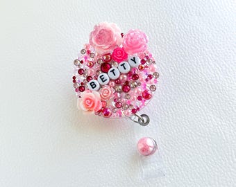 Personalized Handmade Badge Reel Bedazzled by Hand with Rhinestones and Embellishments