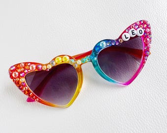 Personalized Heart Sunglasses for Kids Bedazzled by Hand with Rhinestones and Embellishments