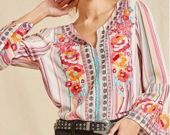 Embroidered Savannah Jane top S-3X