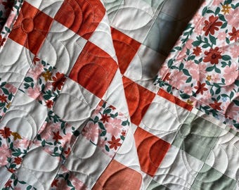 Handmade Floral Patchwork Baby Quilt | 32" x 40" Cotton Blanket