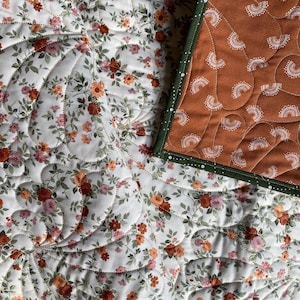 Floral Whole Cloth Baby Quilt: 36&quot; x 40&quot; Cotton Blanket
