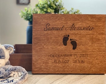 Personalized Walnut Wood Baby Keepsake Box, Engraved Memory Box