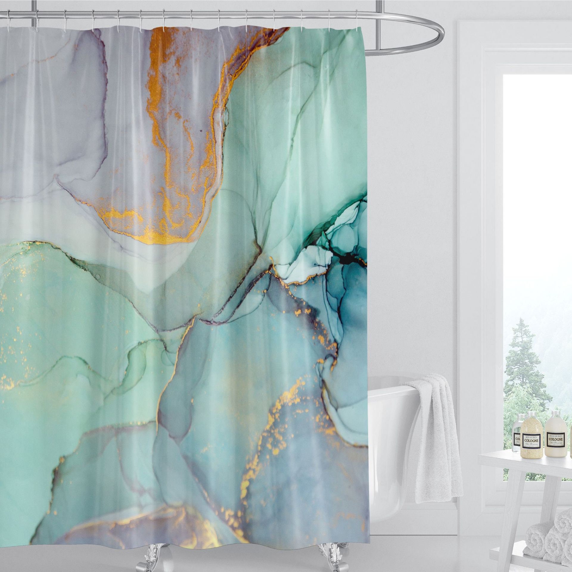 Marble pattern color shower curtain bathroom decoration Etsy