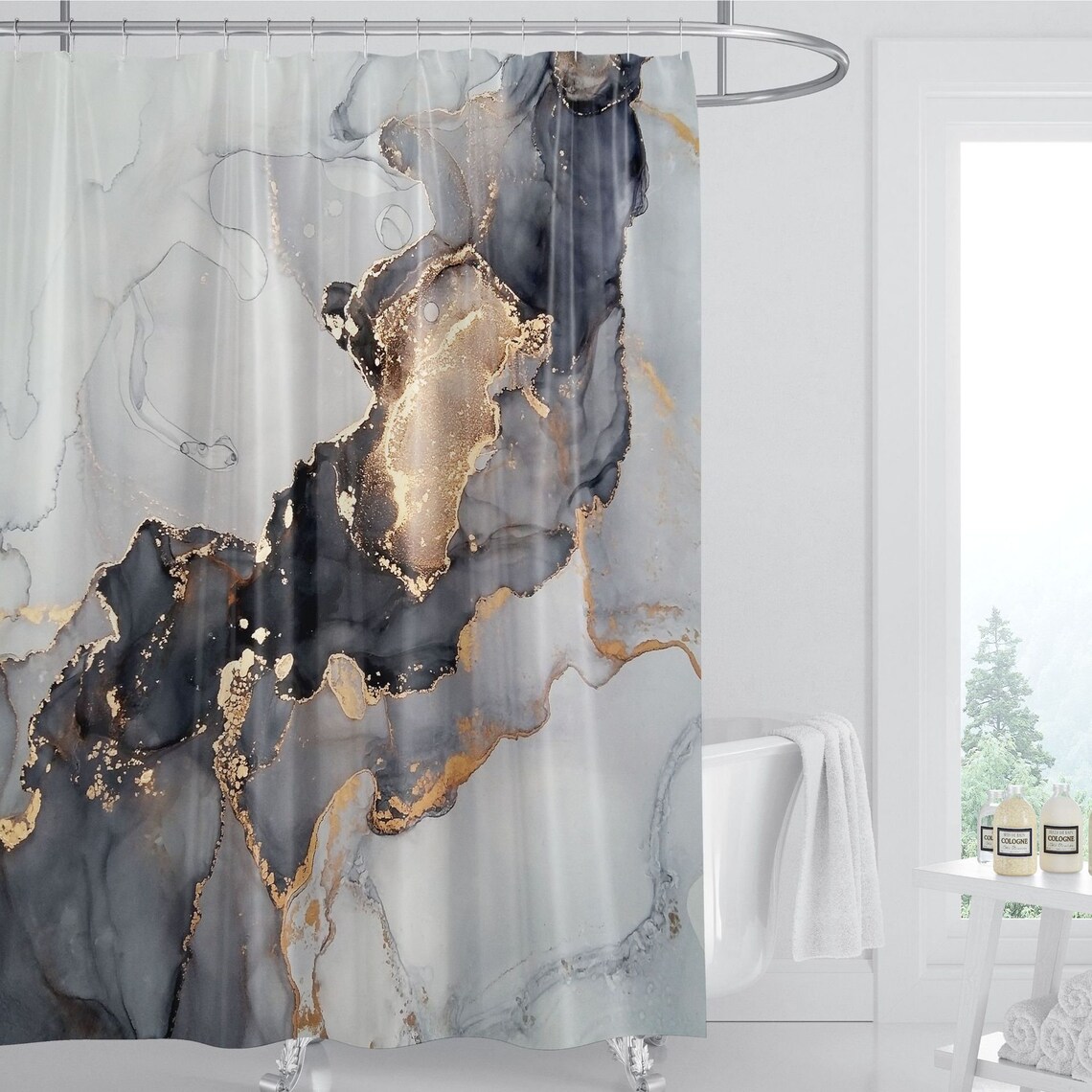 Marble pattern color shower curtain bathroom decoration Etsy