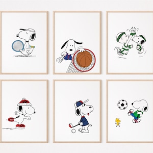 12 Snoopy Sports Gallery Wall Art Set/Wall Decor/Classroom Kindergarten Nursery School Poster/Charlie Brown/Peanuts Printable/Print/L7