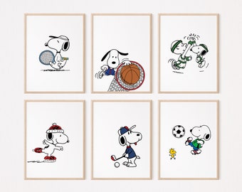 12 Snoopy Sports Gallery Wall Art Set/Wall Decor/klas kleuterschool kleuterschool poster/Charlie Brown/pinda's afdrukbaar/print/L7