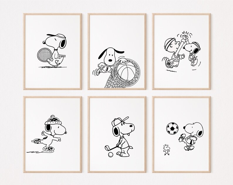 12 Snoopy Sports Gallery Wall Art Set/wall Decor/classroom Etsy