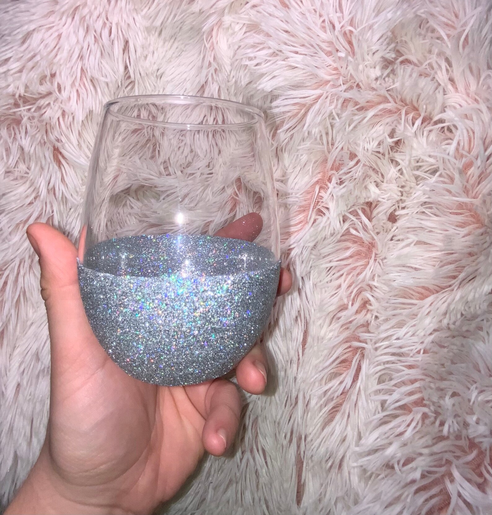 Silver glitter stemless wine glass glitter wine glass Etsy