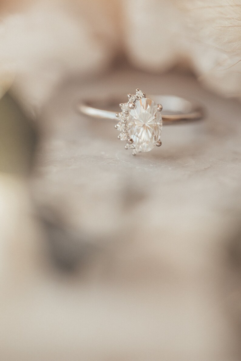 Vintage moissanite engagement ring,18k rose gold oval cut ring,Art deco ring,wedding woman Unique ring,Anniversary ring for her,Promise ring