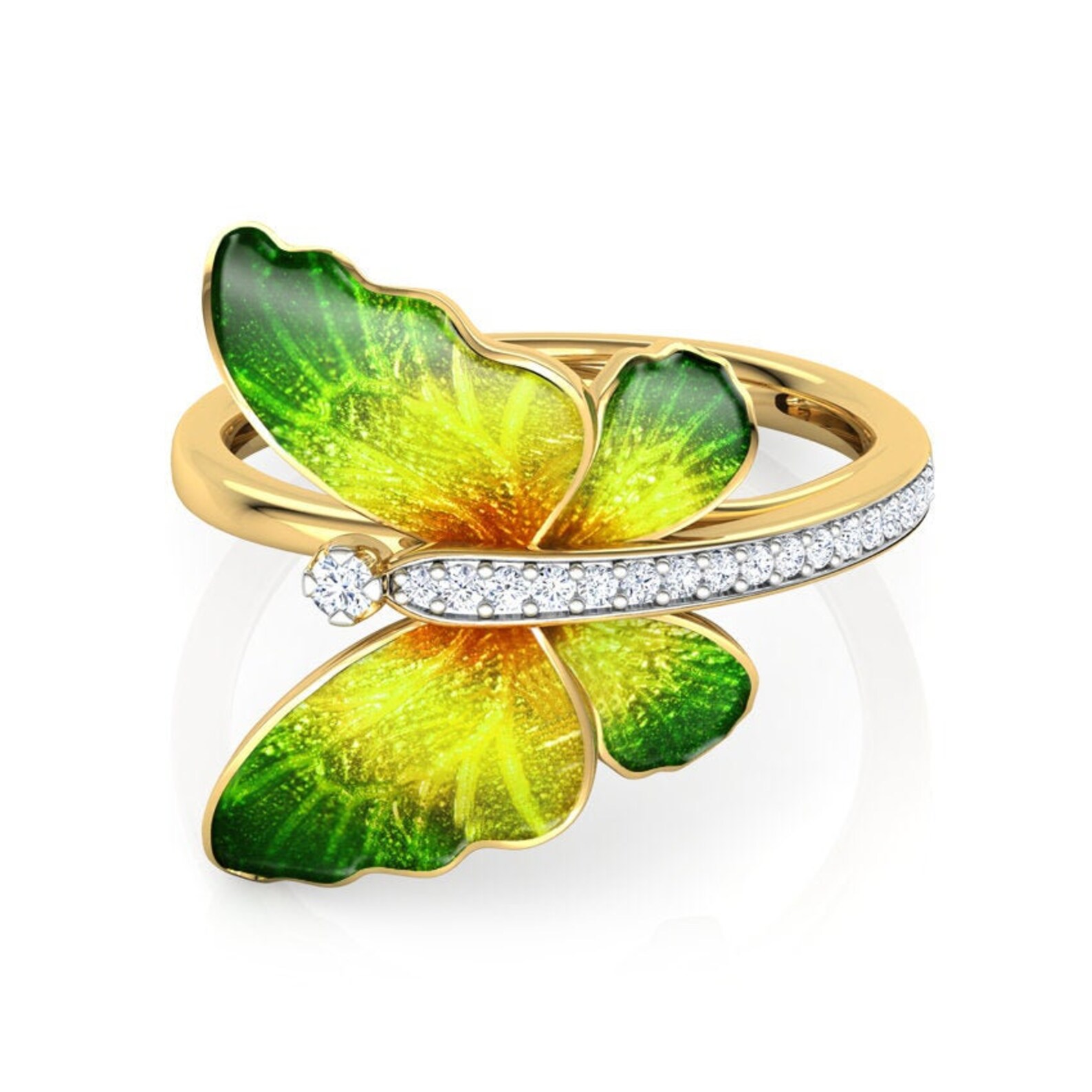 Flare Green Butterfly Ring Natural Diamond Simple Ring Etsy