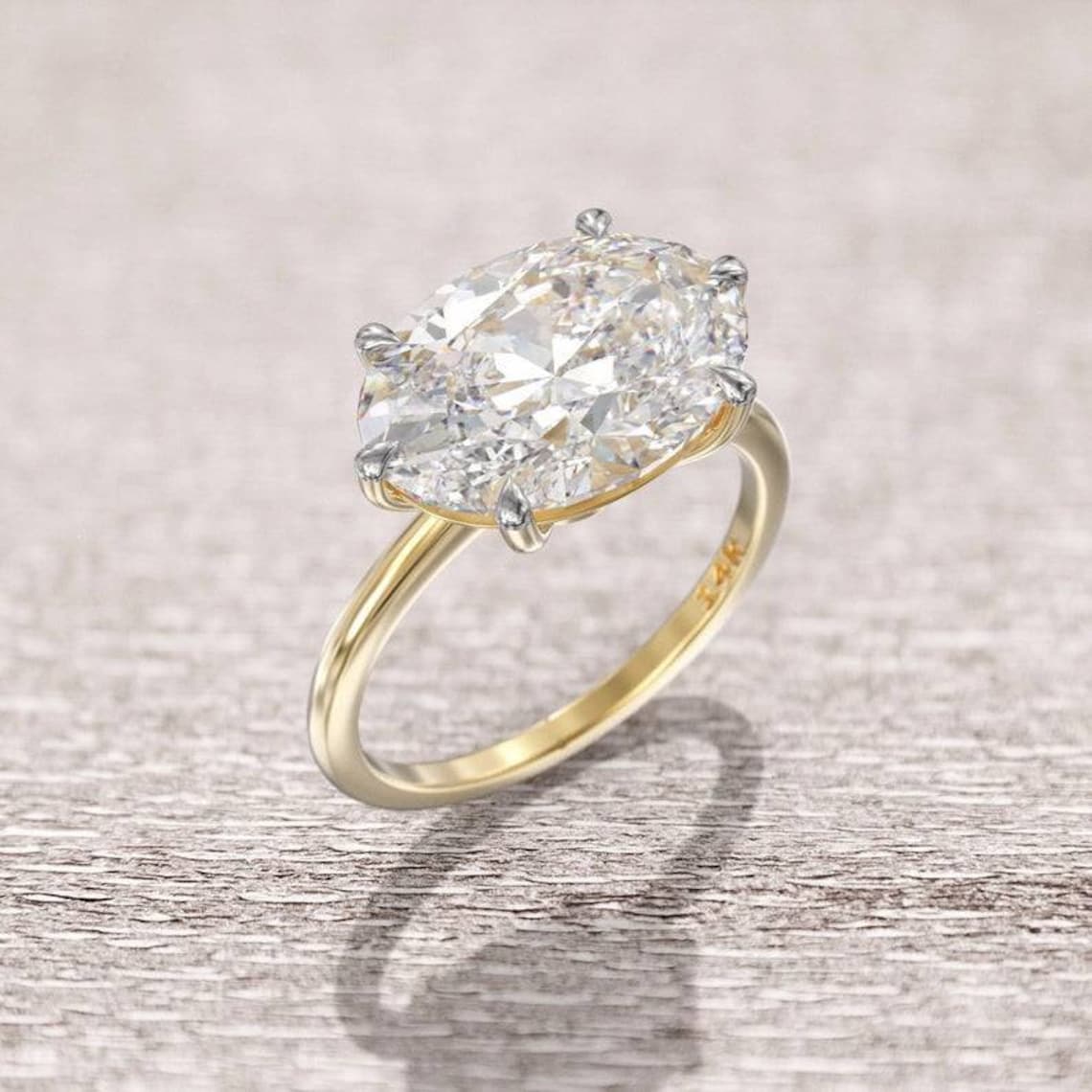 6 prong engagement ring horizontal oval 5.5 carat moissanite | Etsy