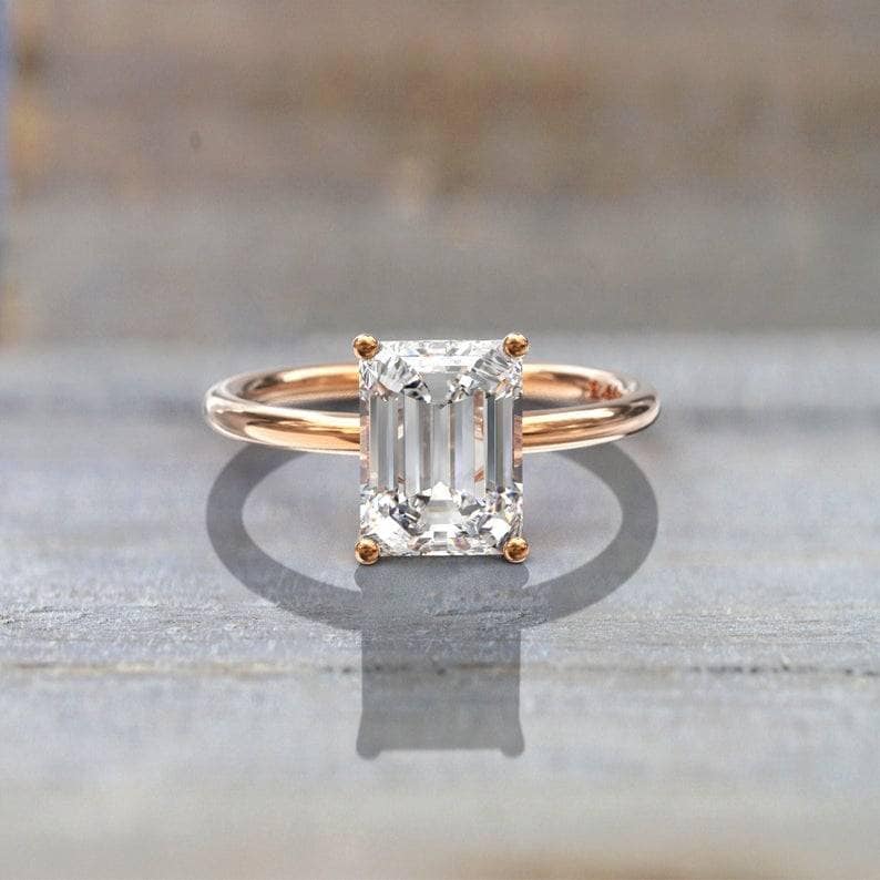 2 Carat emerald cut moissanite engagement ring in 14k Yellow | Etsy