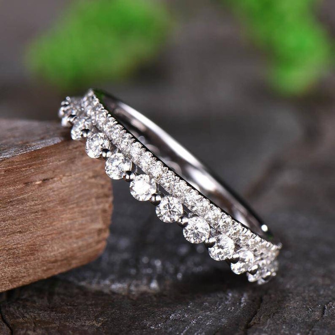 Moissanite Eternity Band Vintage Solid 14K Yellow Gold Etsy