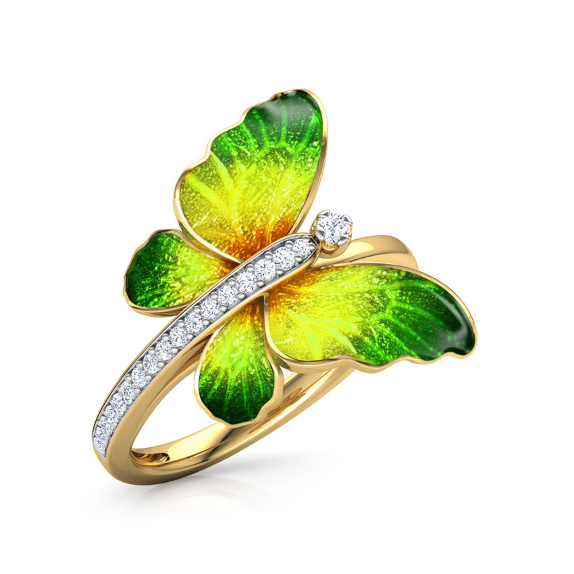 Flare Green Butterfly Ring Natural Diamond Simple Ring Etsy