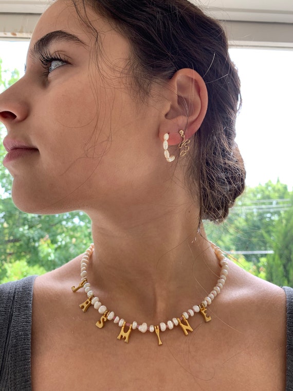Pearl Initial Necklace Name Necklace 