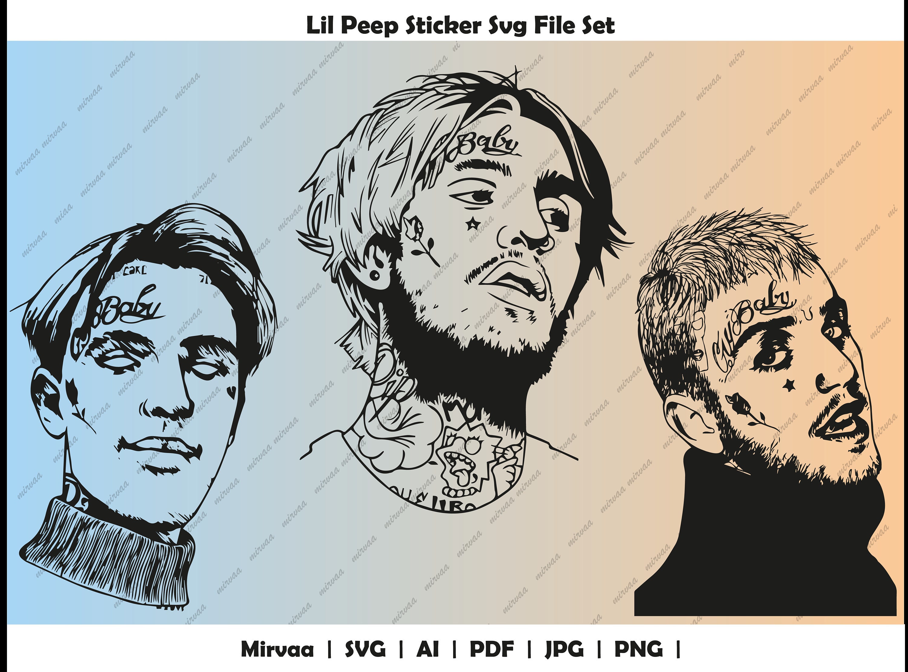 Lil Peep Silhouette Svg File Set Lil Peep Stickers SVG | Etsy