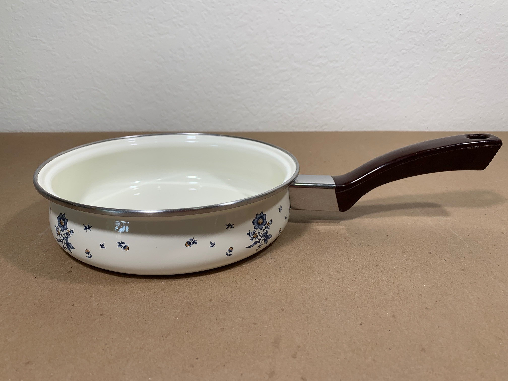 Vintage Enamel Frying Pan/ Sauce Pan Blue Flowers Etsy