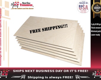 1/8" (3mm) Birch Plywood Sheets 12"x20" Bulk Packs | Highest Quality B/BB | Laser Wood | Ships next business day | GlowForge Proofgrade