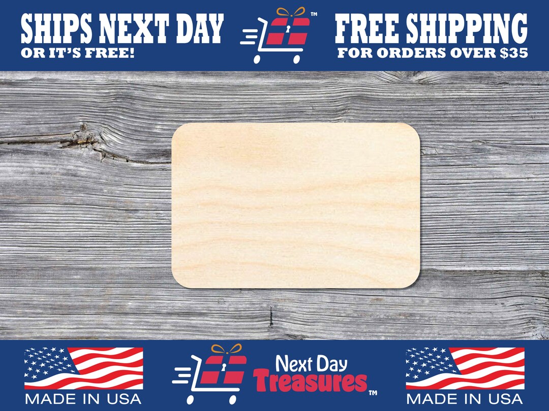 Rounded Rectangle Unfinished Wooden Shape General DIY Wood Craft Cutout ...