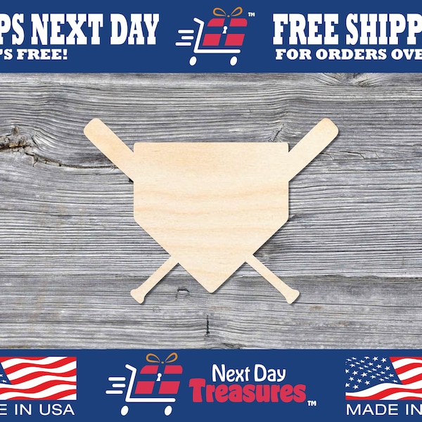 Baseball Home Plate and Bats Unfinished Wooden Shape | Sports | DIY Wood Craft Cutout Blank