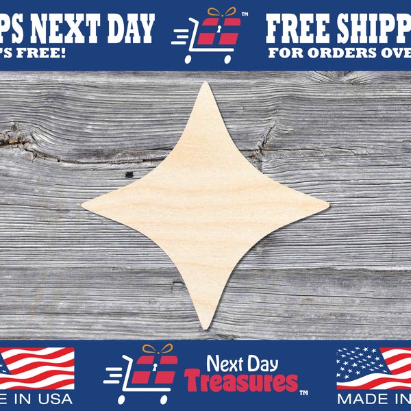 4-Point Star Unfinished Wooden Shape | General | DIY Wood Craft Cutout Blank