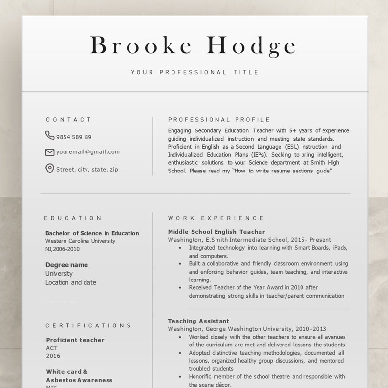 Teacher resume Teacher resumes Teaching CV Teacher cv Education Elementary teacher