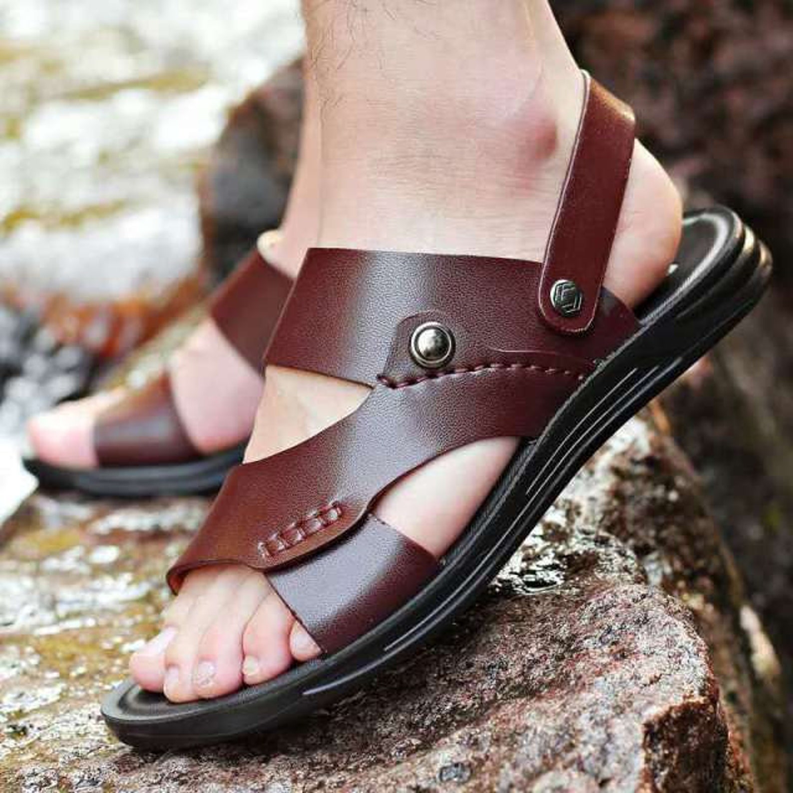 Casual Men sandals Flat Sandals new fashion Genuine Leather | Etsy