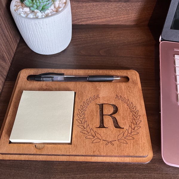 Notepad and Pen Stand, Monogrammed Sticky Note Holder, Personalized Sticky Note Holder,