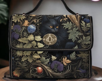 Black Cat Witchy Dark Forest Bag, Cottagecore Crossbody Satchel Bag, witchy Forestcore Stylish purse, Dark Academia Bag, Boho hippies gift